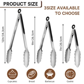 SeewtLice 12 Pcs Stainless Steel Kitchen Tongs, 7/9/12 Inch High Heat Resistant Cooking & Serving Tongs with Locking for Grill Salad