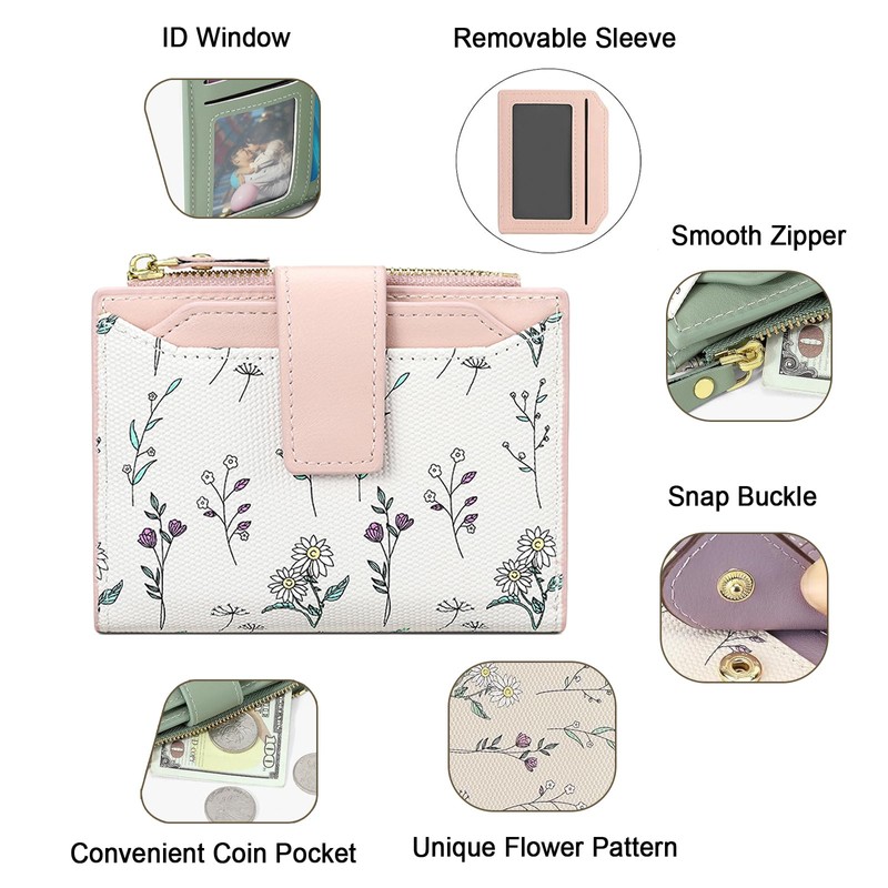 BAYITIONE Small Wallets for Women Leather Bifold Zipper Pocket Wallet