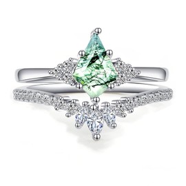 Natural Moss Agate Engagement Rings for Women: 925 Sterling Silver Promise Rings for Her Green Moss Agate Ring Engagement Wedding Ring Anniversary Christmas Jewelry Valentine's Mother Day Gift (7)
