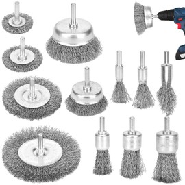 12-Piece Wire Brush Set for Drills Brass-Coated Wire Brushes & Cup Brush Set, 1/4-Inch Shank Wire Brush Brass Brush for Removing Rust, Corrosion
