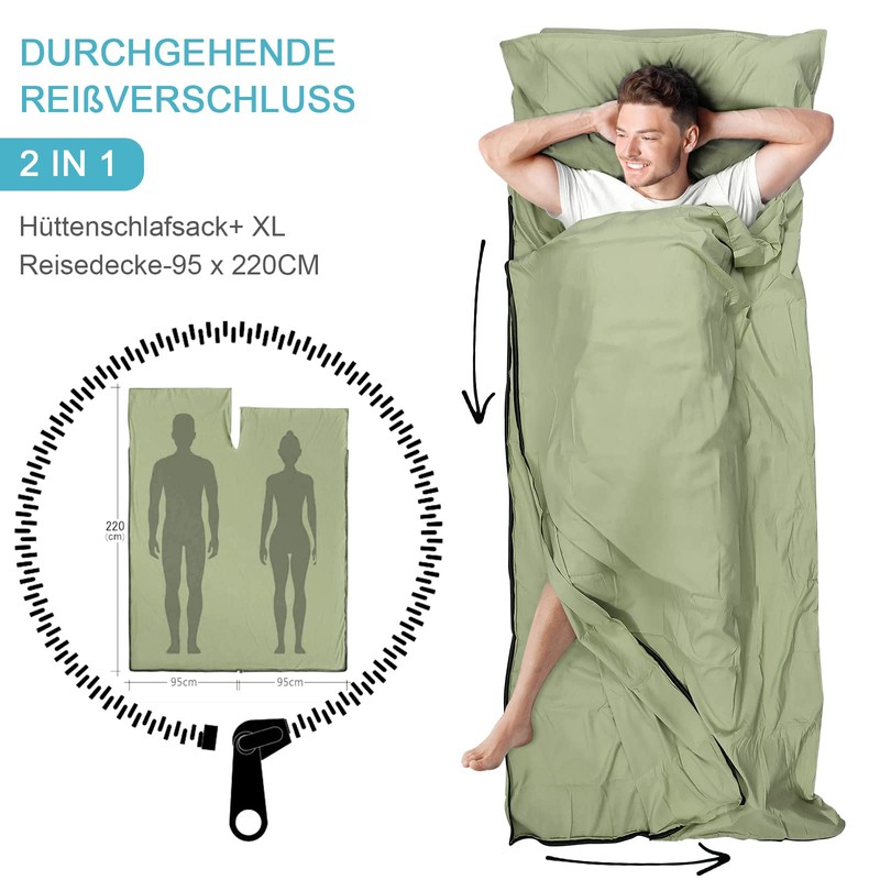 LSTRAGY Cabin Sleeping Bag, 2-in-1 Microfibre Sleeping Bag with Full