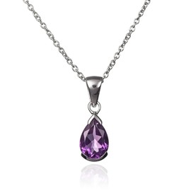 namana 925 Sterling Silver Necklace for Women with Semi-Precious Stones, Natural Gemstone Necklace for Women, 925 Silver Pendant Necklace with Pear Shaped Natural Stones, Sterling Silver, Amethyst