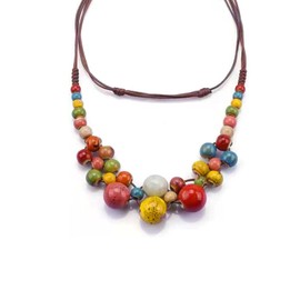 RUIFUU Ceramic Beaded Necklace for Women,Colorful Boho Beaded Necklaces Y2K Hippie Round Beads Strand Necklace Fashion Statement Jewelry for Women