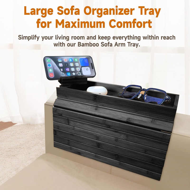 Bamboo Sofa Arm Tray – 2-in-1 Magnetic Detachable Couch Cup