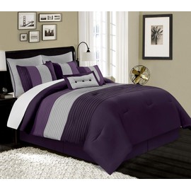 Chezmoi Collection Loft 8-Piece Luxury Striped Comforter Set (Full, Purple/Gray/Lavender)