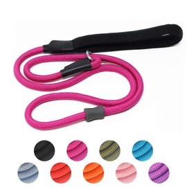 Strong Slip Lead Dog Leash, Heavy Duty Nylon Dog Training Leash, Durable Grey Dog Rope Lead No Pull Walking Leash with Rubber Stopper & Padded Handle for Small Medium Large Puppy Dogs 1.2m Hot Pink