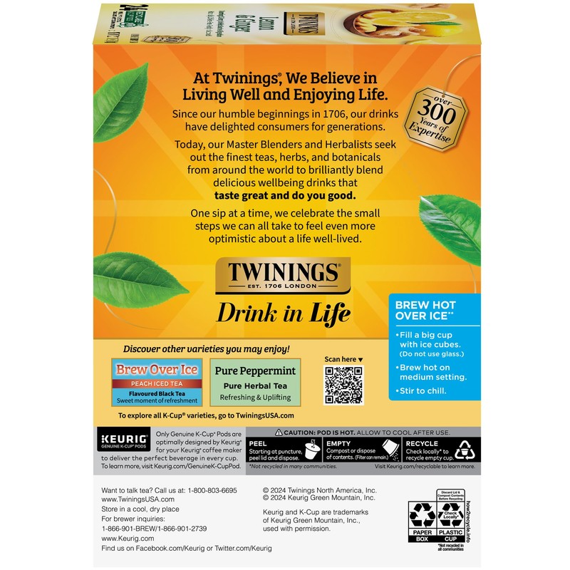 Twinings Lemon & Ginger Herbal Tea K-Cup Pods for Keurig,
