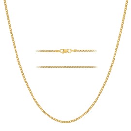 KISPER Italian 18K Gold Over 925 Sterling Silver Diamond Cut 1.75mm Curb Cuban Link Chain Necklace - for Men & Women with Lobster Clasp - Made in Italy, 20"