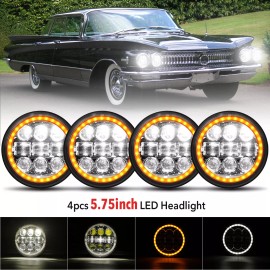v-rogerparts 4PCS 5 3/4" 5.75" inch LED Headlight Hi/Lo DRL for Lincoln Continental 1962-1979