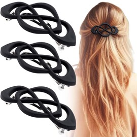 Deozu 3 Pcs Vintage French Barrette Clips, Decorative Strong Hold Grip Barrette Hair Clip, No Slip Styling French Hair Accessories for Women (Black)