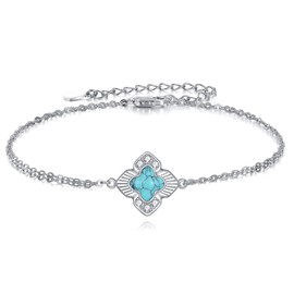 VONALA Four Leaf Clover 925 Sterling Silver Bracelet Lucky turquoise Adjustable Bracelet Elegant Jewelry Gift for Women Men Christmas Birthday