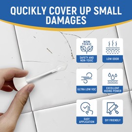 Tub Tile Gloss White Paint Touch Up Paint Kit for Bathtub Porcelain Repair Scratches Cracks Chips on Porcelain Acrylic Enamel Cast Iron Tiles Sinks Toilets White