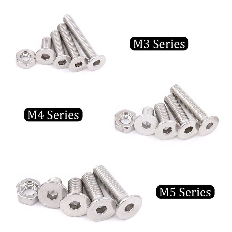 Hilitchi 510pcs M3 M4 M5 Stainless Steel Flat Head Hex