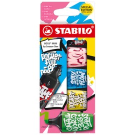 Highlighter - STABILO BOSS MINI by Snooze One - Pack of 5 - Pink, Blue, Yellow, Green, Black