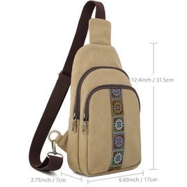 SILKAREA Canvas Sling Bag for Wome Crossbody Purse Small Sling Backpack Purse Travel Hiking Chest Bag Daypack (Brown)