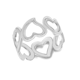 Tuscany Silver Women's Sterling Silver Open Hearts Band Ring - Size L