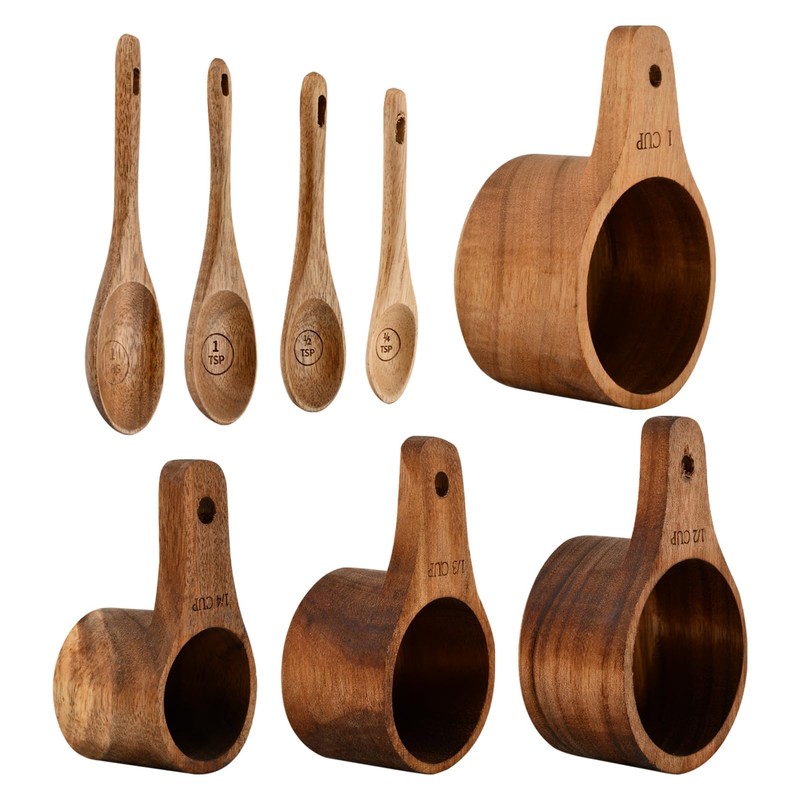 8-Piece Acacia Wood Nesting Measuring Cups and Spoons Set, Laser