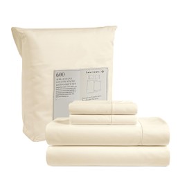 LANE LINEN Full Size Sheets Set - 600 Thread Count Bed Sheets Full Size - 100% Cotton Sheets Set Full Size - Sateen Weave Deep Pocket Full Sheets - Soft Full Bedding Sheets & Pillowcases Set - Ivory