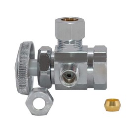 Eastman Multi-Turn Dual Outlet 3-Way Shut-Off Valve, 1/2 Inch FIP x 3/8 Inch OD Compression x 1/4 Inch OD Compression, Chrome Plated, 04320LF