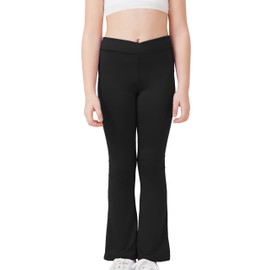 DaniChins Girls Athletic Bootcut Leggings Quick Dry Flared Compression Yoga Pants(Black,12)