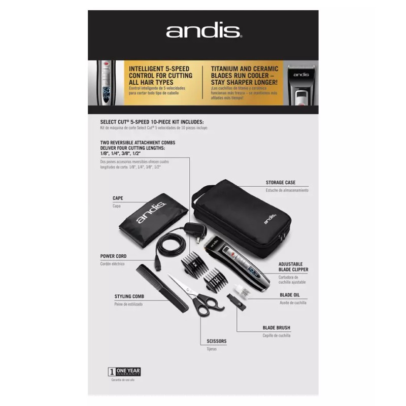 Andis Cordless Hair Trimmer Kit with Travel Case, Adjustable Speed