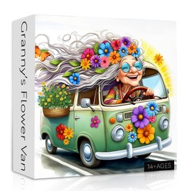 Happy Grandma Puzzles for Adults 1000 Pieces, Cute Granny Flower Car Puzzle, Challenging Jigsaw Puzzle as Home Wall Art Decor