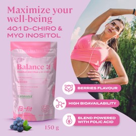 B-FIT B Inositol Balance 150g - Inositol 40:1 Myo & D-Chiro - Powdered Food Supplement - Berry Flavor - Folic Acid - No Additives - 100% Pure - Bottle Free