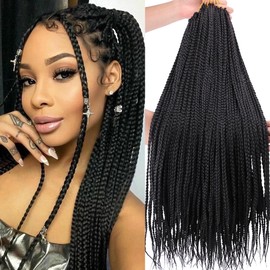 Crochet Box Braid Pre looped Crochet Braids 3X Goddess Box Braids Crochet Hair for Black Women 6 Packs 24 Inch Knotless Straight Synthetic Braiding Hair(Off Black 1B#)