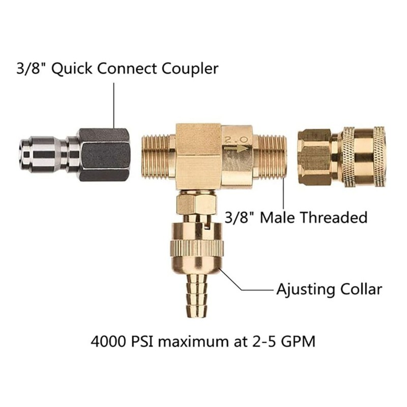 High Pressure Washer Chemical Injector Kit 3/8 Inch Connector Adjustable