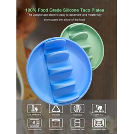 jovihon Silicone Taco Holders Set of 2, Taco Plates with Dividers, 9.76 Inch Anti-Slip Heat-Resistant And Reusable Taco Stands, Holds 4 Corn Tortillas, Microwave And Dishwasher Safe Taco Tray