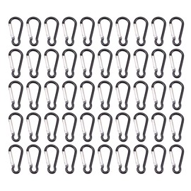 50pcs Spring Snap Hook Aluminum Carabiner Buckle Pack Mini Keychain Clip Lightweight D Shape Key Chain Clip Hook for Outdoor Camping Hiking Fishing Traveling, Black