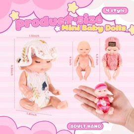 Hanaive 4 Pcs 4 Inch Mini Baby Dolls Lifelike Realistic Baby Dolls Animal Clothes Cute Tiny Babies Gifts for Kids Birthday Baby Shower (Homey Style)