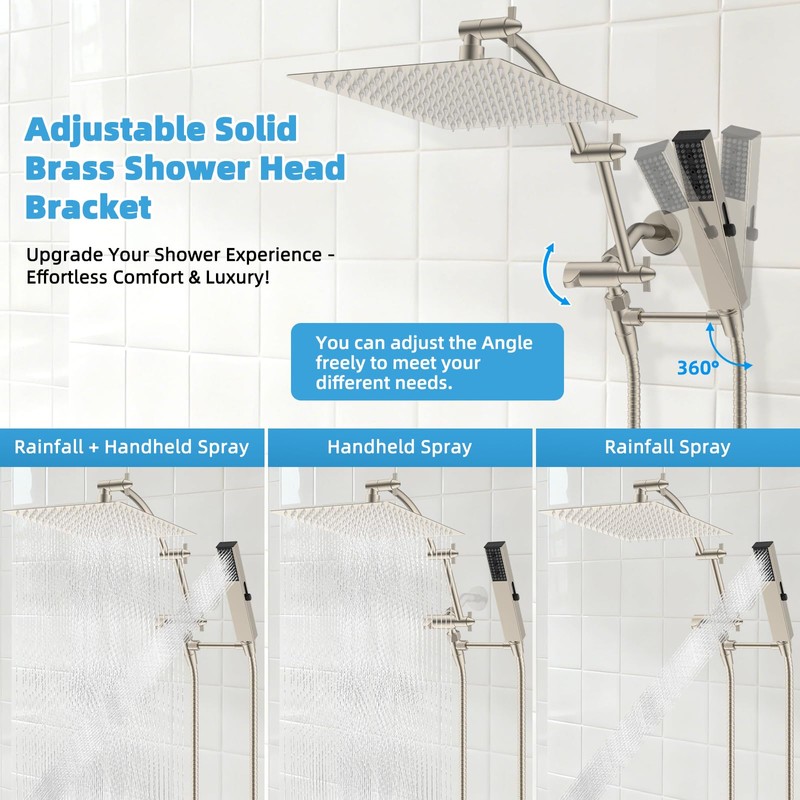 Hibbent All Metal CUPC Certified 12'' Rainfall Shower Head, Dual