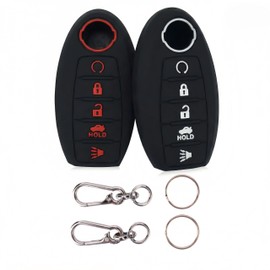 Laisiou Silicone Rubber Key Fob Cover Compatible with Nissan Altima SR Armada SL Maxima Murano Pathfinder Rogue Titan Versa Sentra 5 Buttons (Black+White/Black+red)