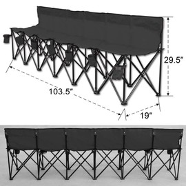 Strong Camel Portable 6 Seater Sports Bench Outdoor Soccer Team Bench with Carry Bag (Black)