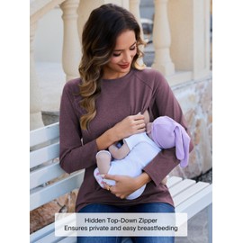 Ecavus 3-Pack Breastfeeding Shirts with Hidden Zippers Comfort and Soft Nursing Shirts for Women