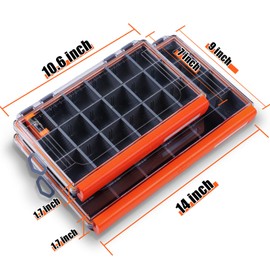 Fishing Tackle Box, Waterproof Tackle Trays, Organizer with Removable Dividers, Sealed Lure Box and Terminal Tackle Storage (Orange, L)
