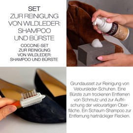 Coccine Cocciné Set Clean Suede, Shampoo and Brush, Cleaning Shoes, Permanent Cleaning of Suede Shoes, Elegant Shoes, Casual Shoes, Suede Shoes, transparent