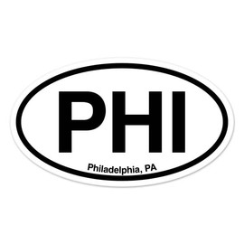 PHI Philadelphia PA Oval Vinyl Car Bumper Window Sticker 3" x 2"