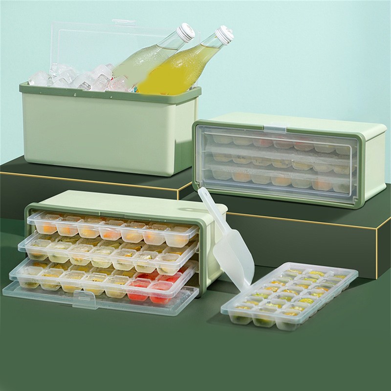 3 Layer Ice Cube Tray Large Capacity Easy Demoulding Pull