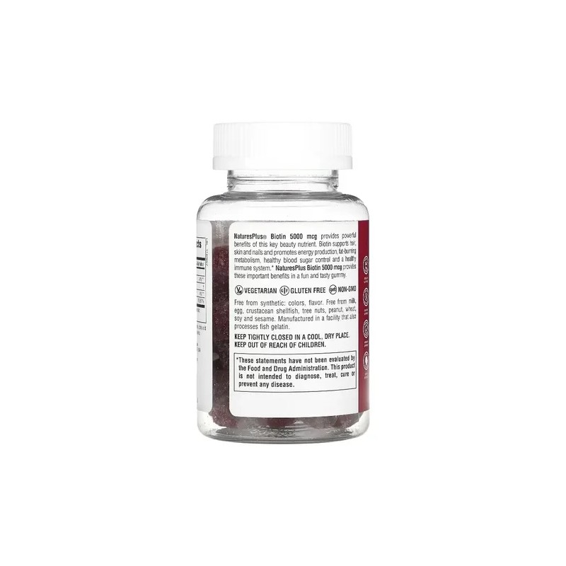 Gomitas Biotina NaturesPlus Frambuesa 5000mcg Veganas Sin Gluten 60 Pzs