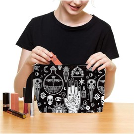ARPTCN Goth Makeup Bag - Witchy Skull Canvas Makeup Bag, Witchy Themed Lover Gifts for Girls Women Mom, Cosmetic Travel Bags for Women