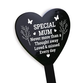 RED OCEAN Special Mum Graveside Memorial Marker - Black Acrylic Grave Heart Ornament - Memorial Plaque Tribute For Mum From Daughter Son - Bereavement Gifts For Mum
