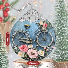 3" Stained Glass Ornaments for Christmas Tree, Christmas Ornament, Christmas Decoration, Christmas Ornaments Clearance, Heirloom Keepsake, Gift Exchange, Gift Idea, Bauble Present, Bicycle with Flower