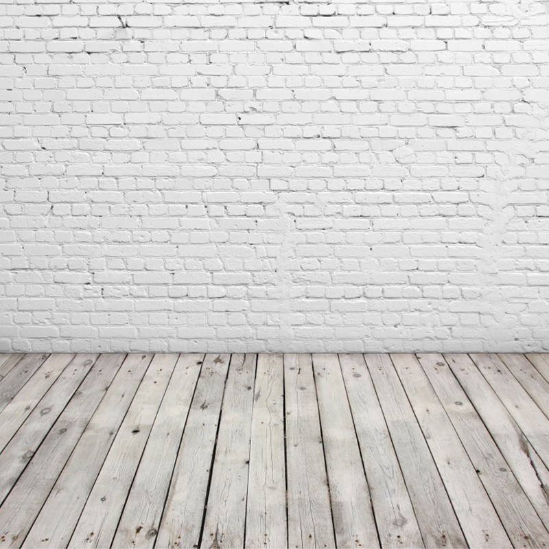 White Brick Wall with Wooden Floor Photography Backdrop Vinyl Photo