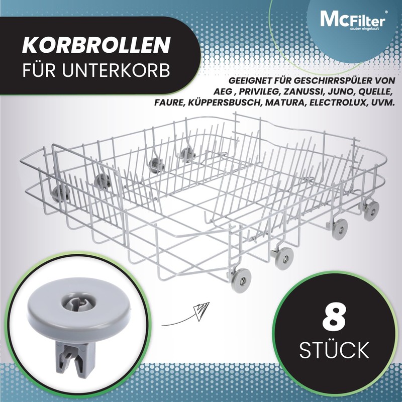 Dishwasher Unterkorbrollen | Contents: 8 Suitable for AEG Favorit Zanussi,