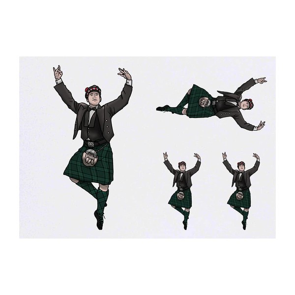 4 x 'Traditional Scottish Dancer' Temporary Tattoos - Water Resistant,