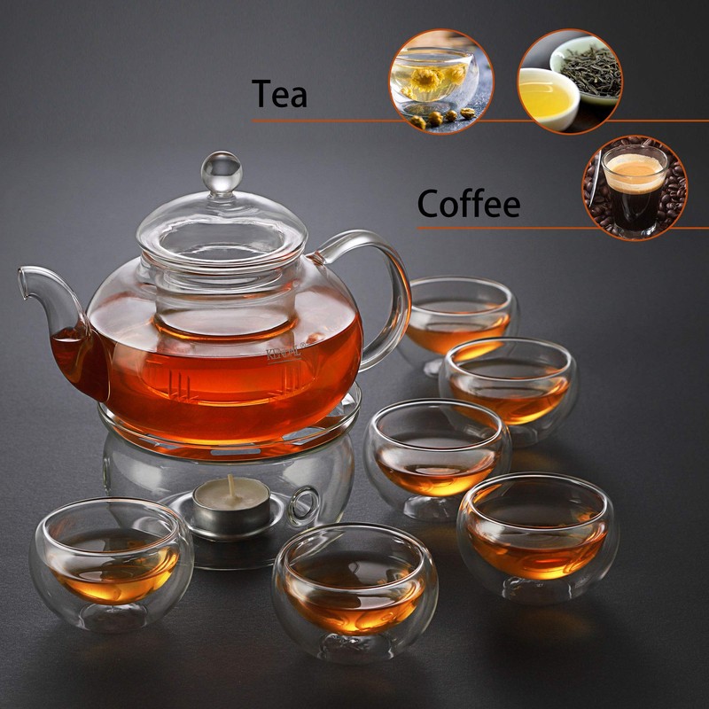 27 oz Glass Teapot Set Stovetop Safe Tea Infuser Maker