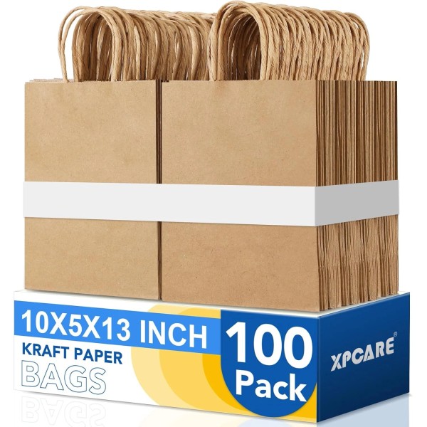 XPCARE Large Brown Paper Bags, 100 Packs 10x5x13 1 Count
