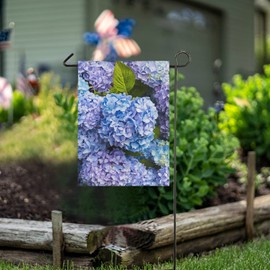 Chic Blue Hydrangea Flowers Garden Flag, 28 x 40 Inch Decor Yard Banner with Imitation Burlap Effect